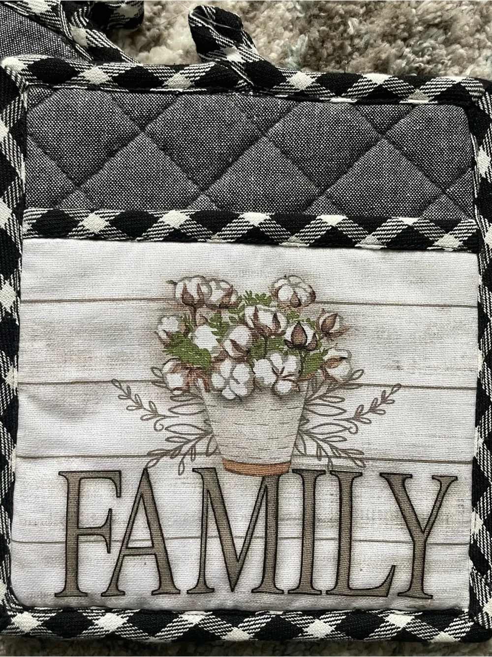 Kay Dee designs Quilted Cotton Pot Holders with Family farmhouse design